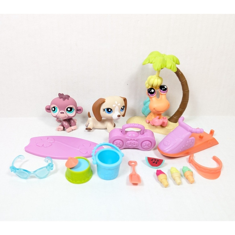 Authentic Littlest Pet Shop Swim and Sand Adventure 99% Complete 1491 1492 1493